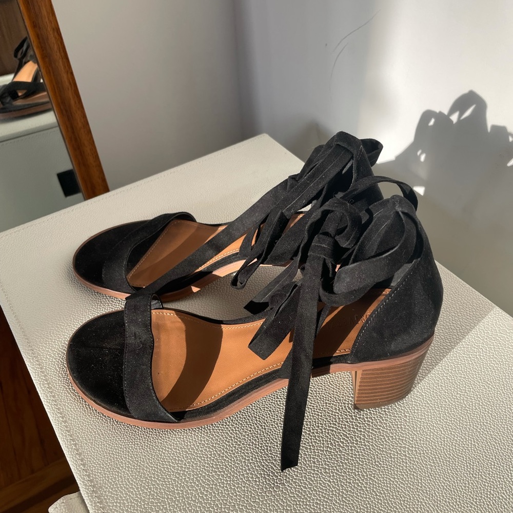 Black Velvet Lace Up Heel Sandals